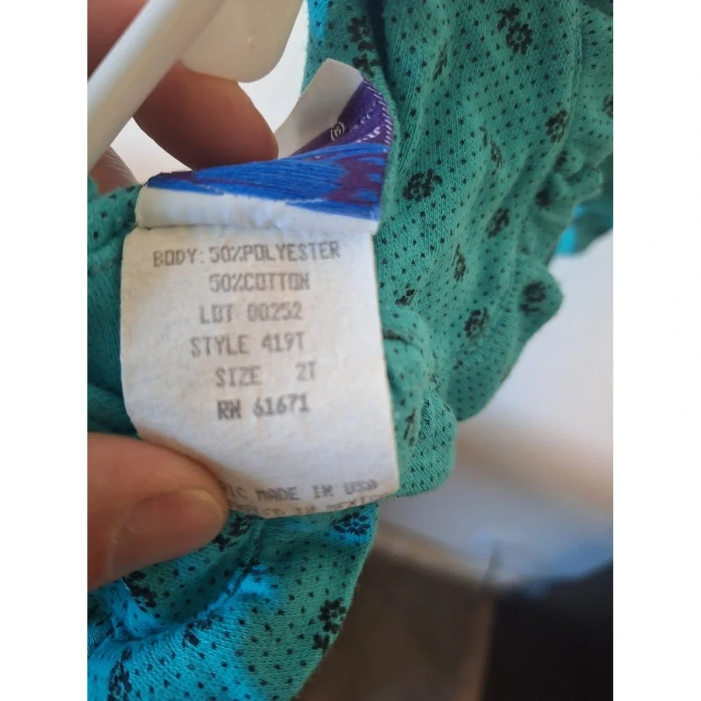 Vintage The Little Trotter Inc Teal Floral Ruffle Collar Sweatshirt Top 2T USA